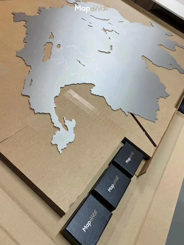 The biggest part of stainless steel Europe map packed seperate.